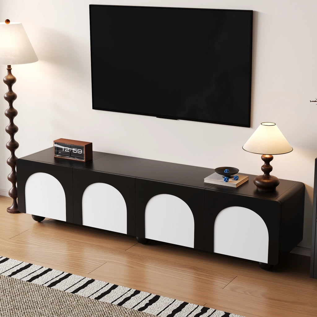 Cassettiera TV nera e bianca in MDF lunghezza 180 cm
