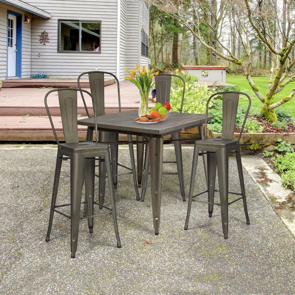 Set di 4 sedie per ristorante in metallo da 116cm, Sgabelli da bar eleganti con schienale rimovibile Grigio