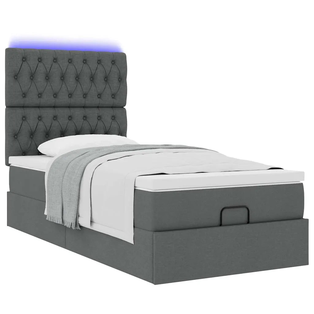Pouf Letto con Materasso e LED Grigio Scuro 90x200 cm Tessuto 3314059