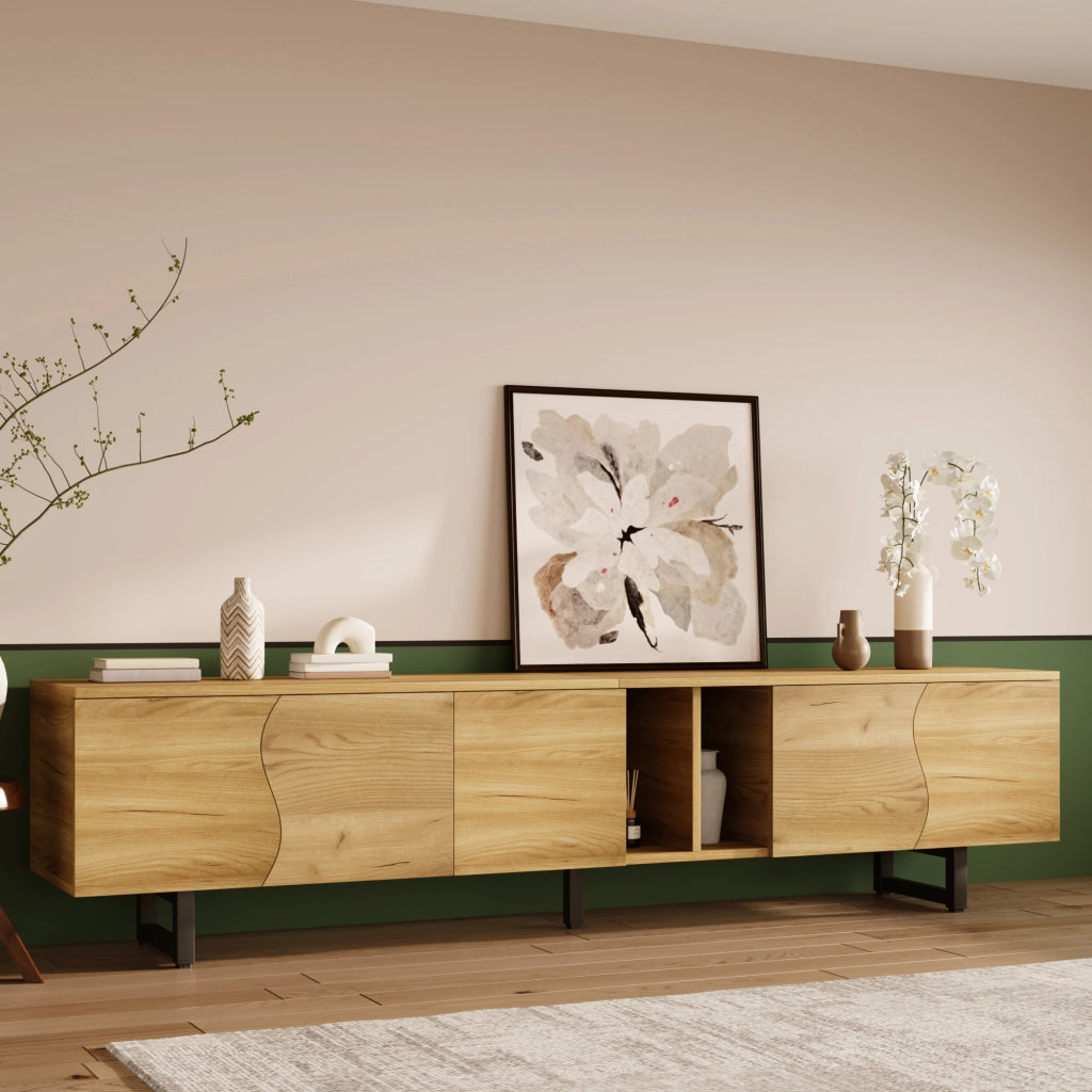 Cassettiera per TV naturale in MDF e truciolare lunghezza 191 cm
