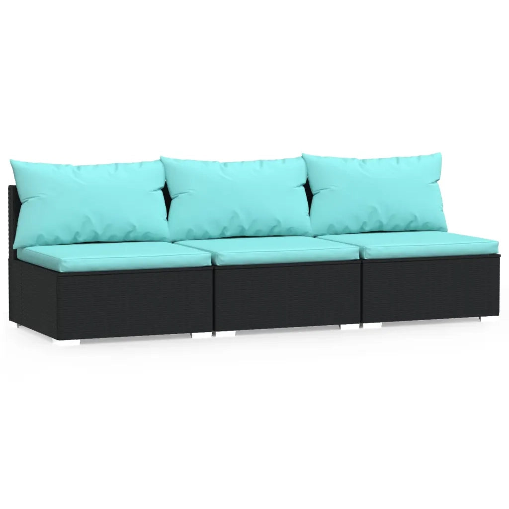 Divano a 3 Posti con Cuscini in Polyrattan Nero 317539