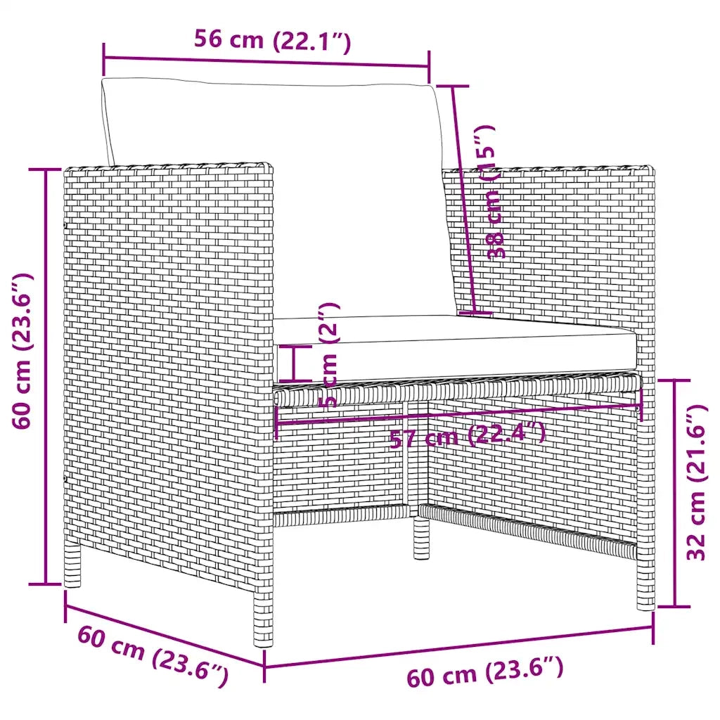 Poltrona da Giardino con Cuscini in Polyrattan Nero 313510
