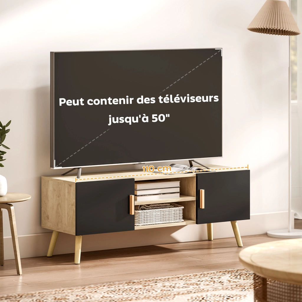 Mobile TV in legno con ripiani e ante ¨C Minimal ¨C Rovere 120x30x50
