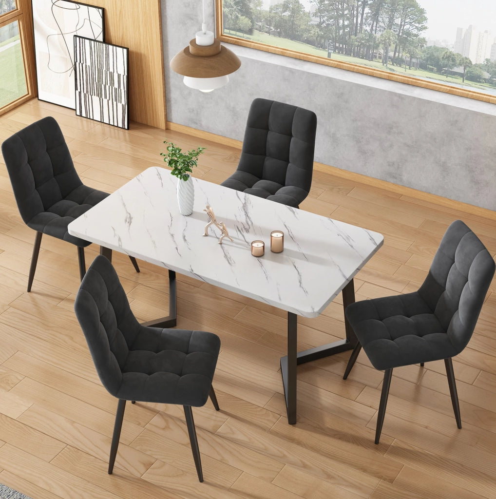 Tavolo da pranzo 117x68x75 cm in MDF con effetto marmo; bianco e nero