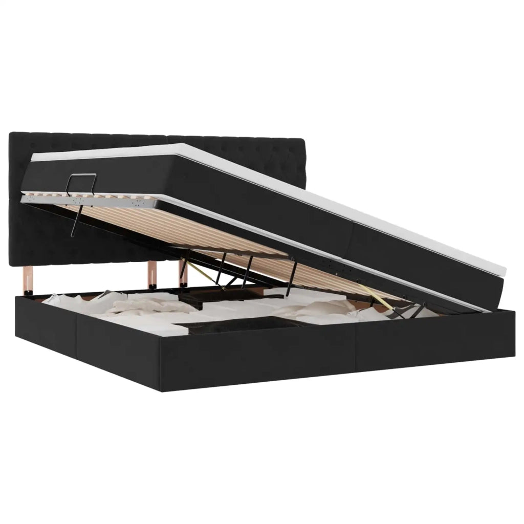 Letto con contenitore e materasso Nero 200 x 200 cm Velluto