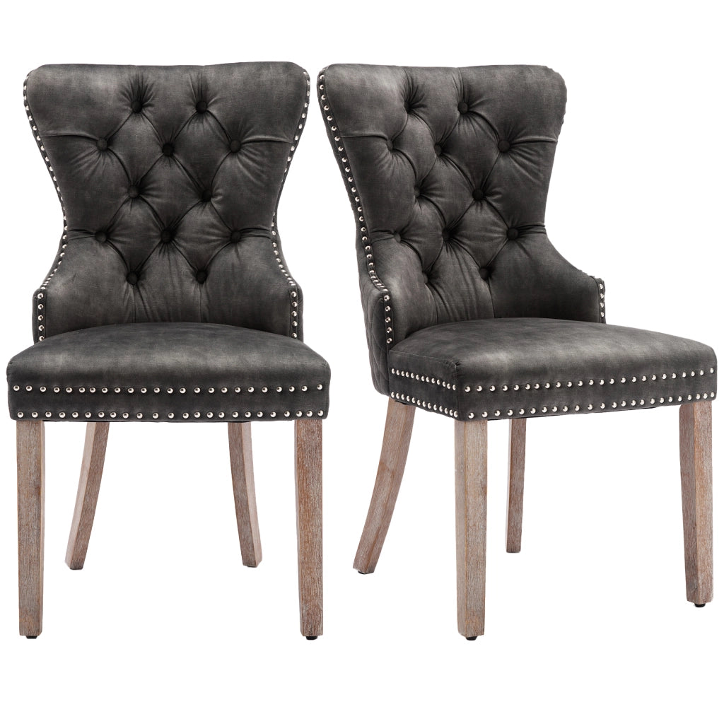 Sedia da Pranzo con Schienale in Velluto e Gambe in Legno Massello ¨C Xylo ¨C Grigio, Set 2 Pezzi