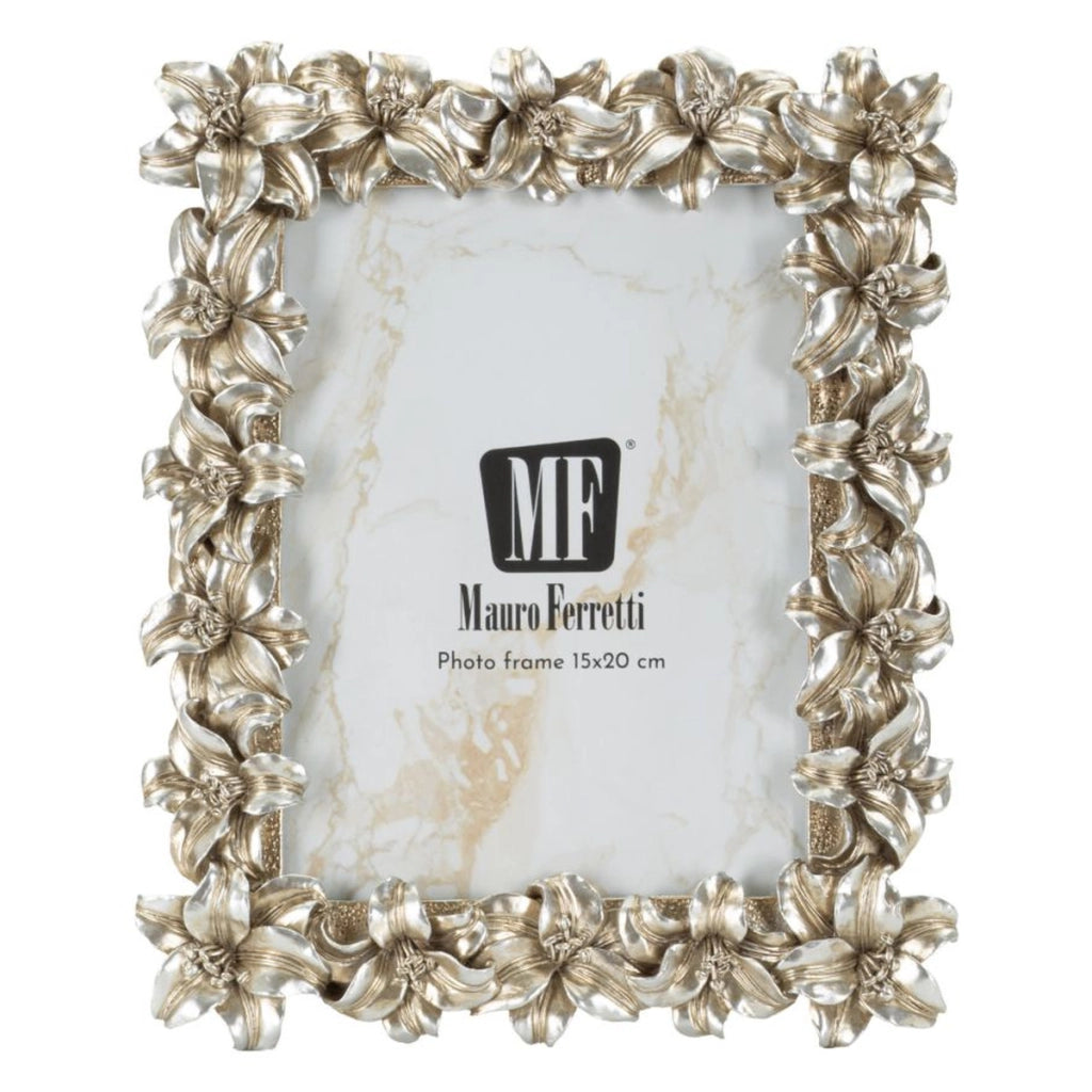 Cornice portafoto Glamour con rilievi floreali argento anticato