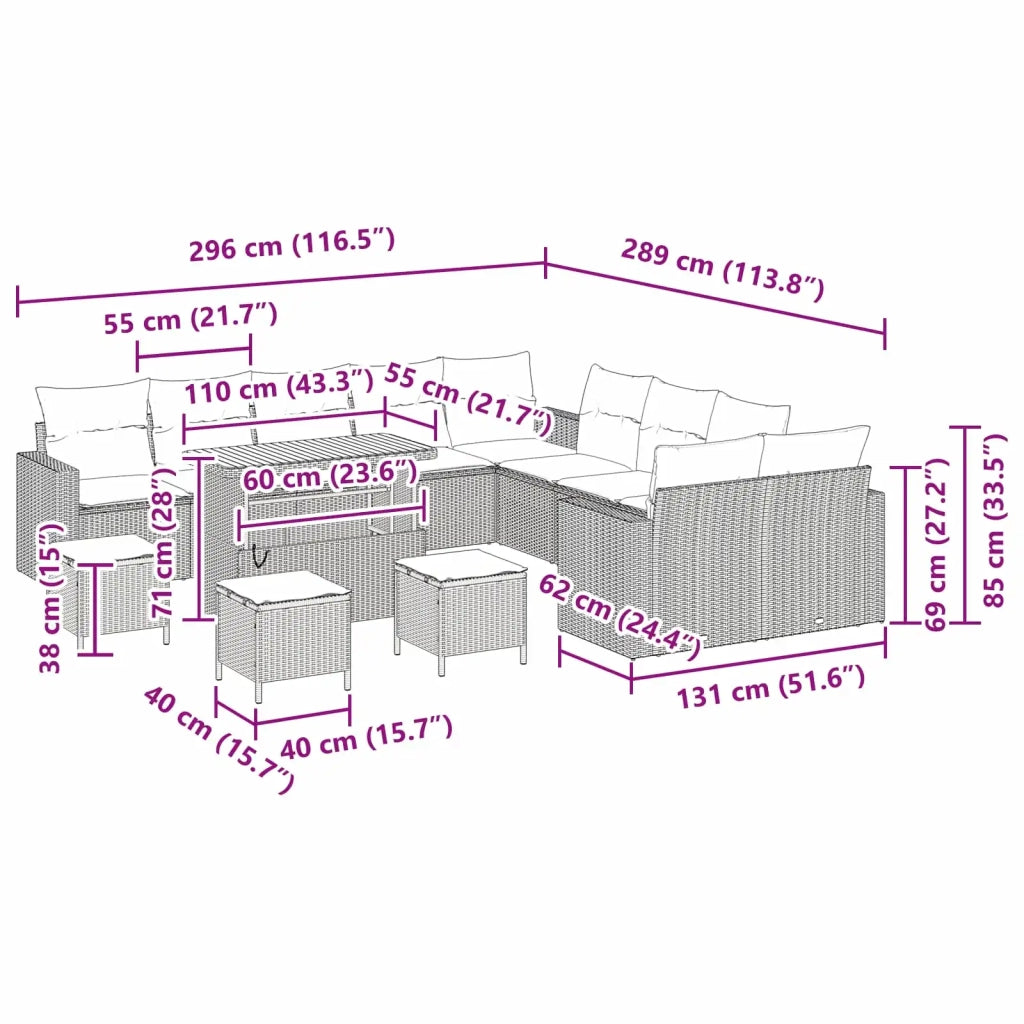 Set Divano da Giardino 14 pcs Nero polyrattan 3361679