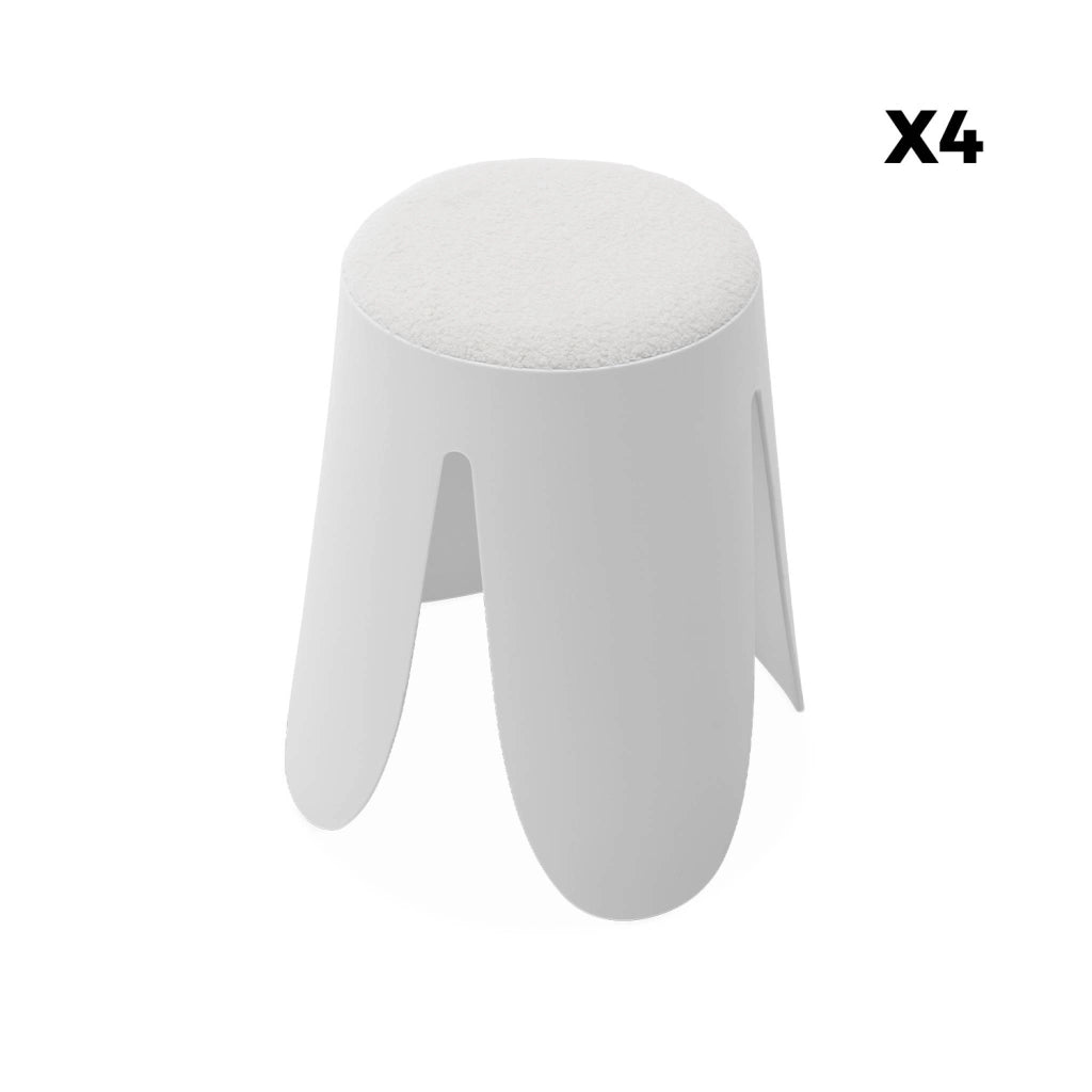 Set 4 sgabelli impilabili in bouclé, bianco
