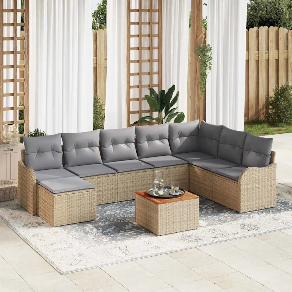 Set Divano da Giardino 9 pcs Beige e Grigio Chiaro polyrattan