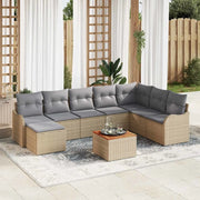 Set Divano da Giardino 9 pcs Beige e Grigio Chiaro polyrattan