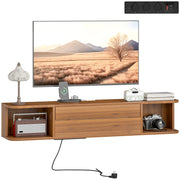 Mobile TV Sospeso con Cassetto, Ripiani e Prese ¨C zephmum ¨C Noce, 120x24x22.4 cm