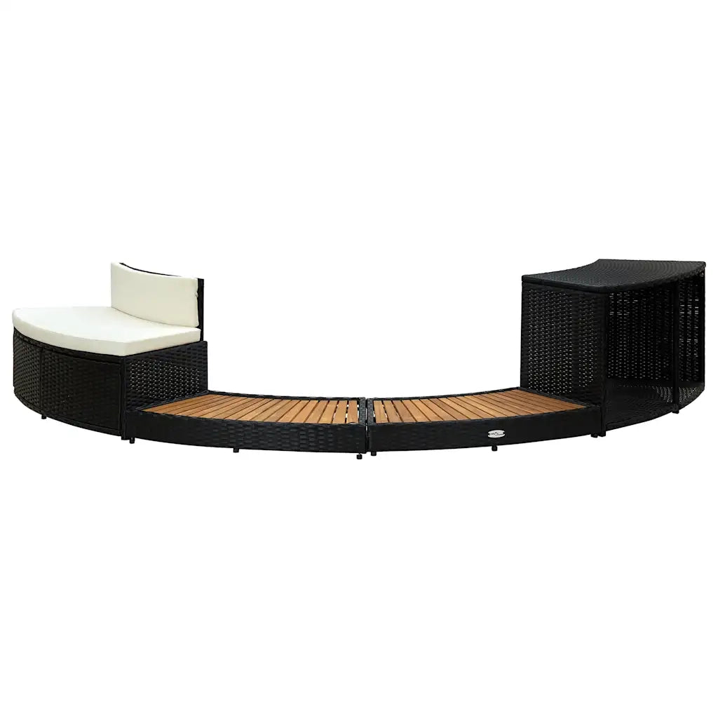 Bordo Spa Nero in Polyrattan e Legno d'Acacia CFW2707002