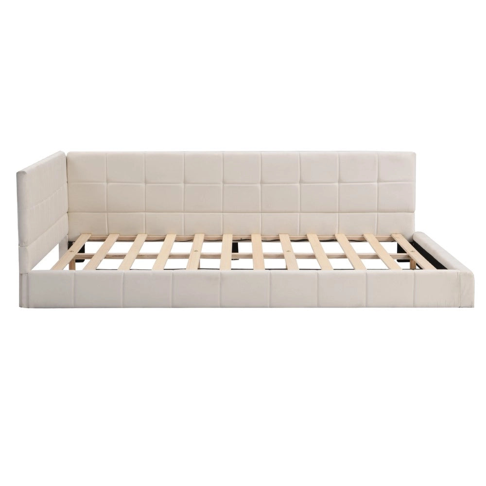 Letto Imbottito con Rete a Doghe ¨C MINIMAL ¨C Velluto Beige 140x200