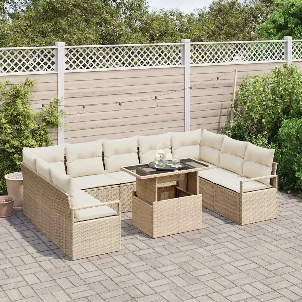 Set Divano da Giardino 10 pcs Beige e Crema polyrattan