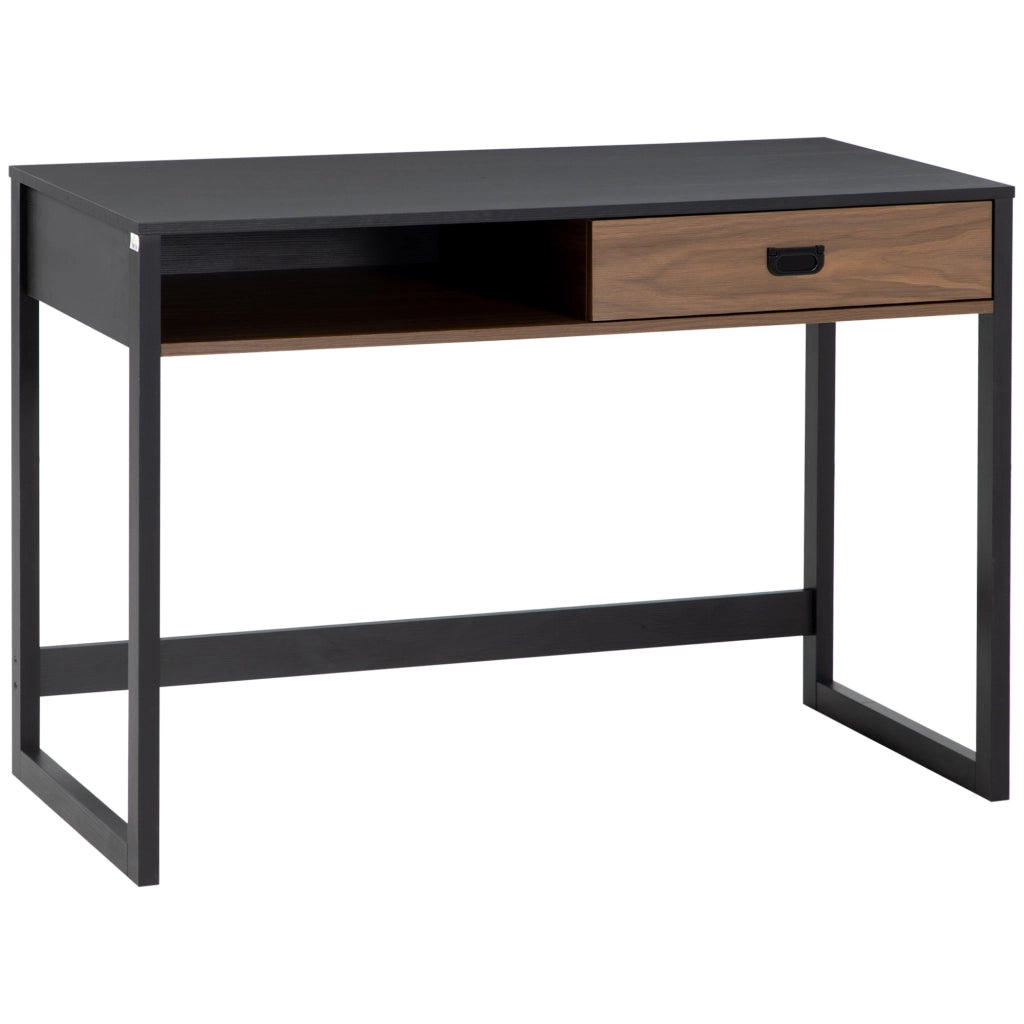 Scrivania per Camera e Ufficio con Cassetto Stile Industriale, 110x50x76cm, Noce e Nero