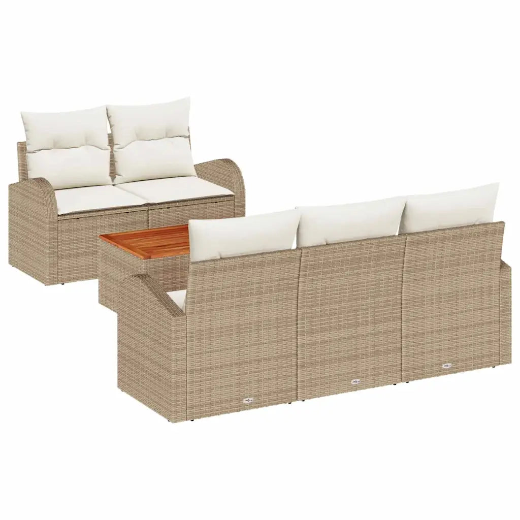Set Divano da Giardino con cuscino 6 pcs Beige polyrattan