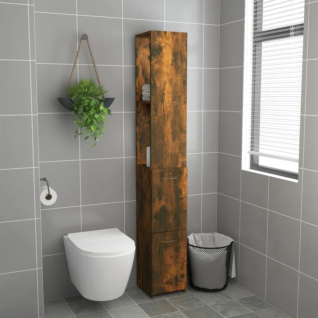 Armadietto Bagno Rovere Fumo 25x26,5x170cm in Legno Multistrato 815960