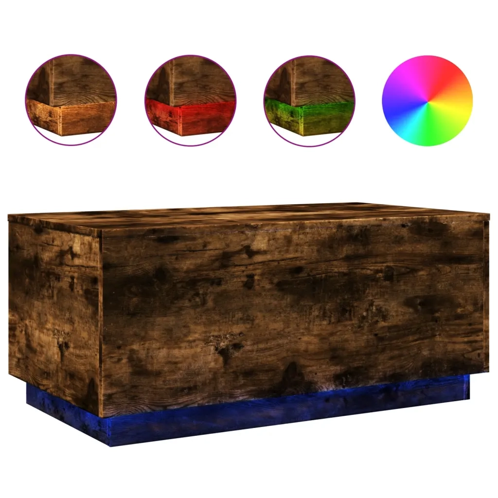 Tavolino da Soggiorno con Luci LED Rovere Fumo 90x50x40 cm 839879