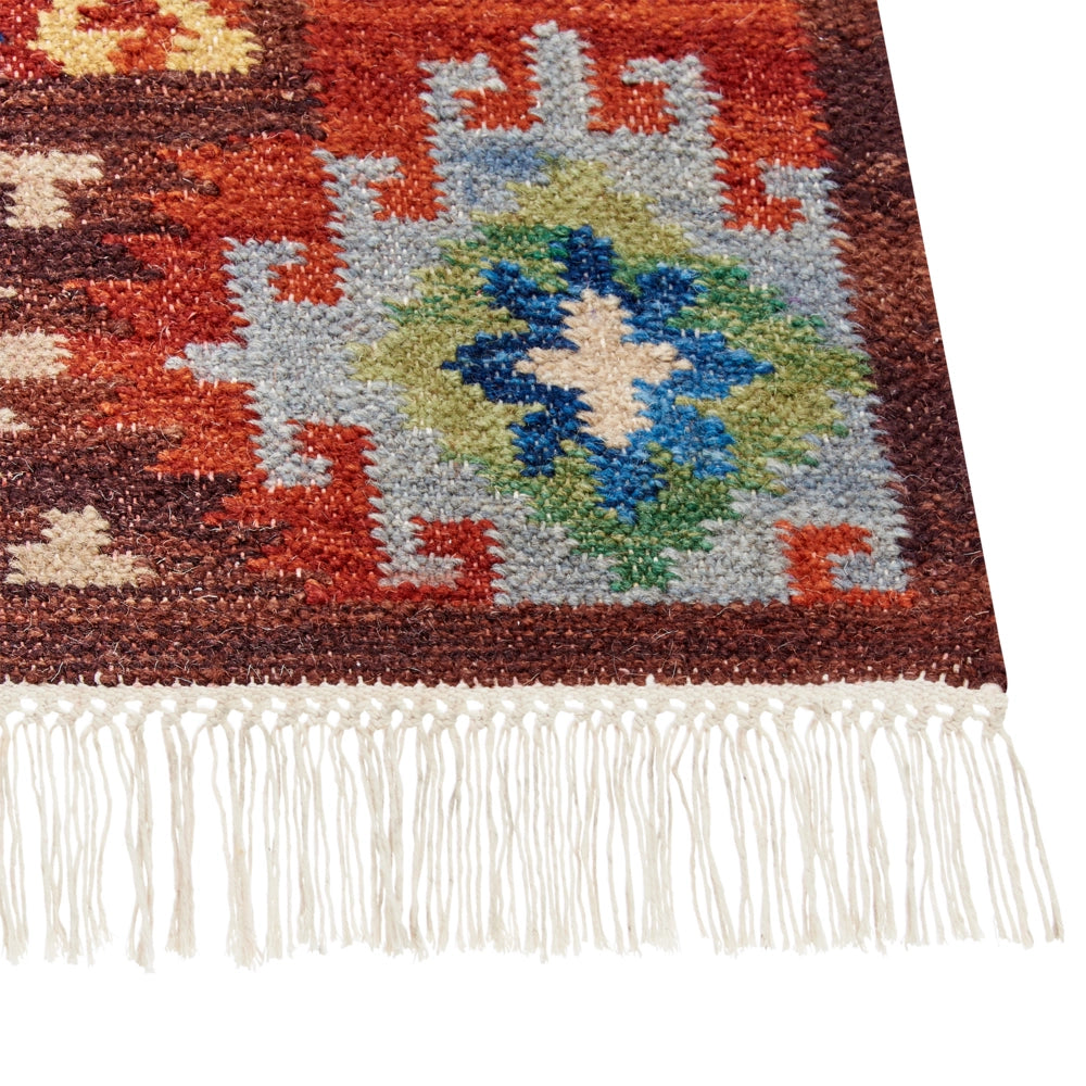 Tappeto di lana multicolore 160 x 230 cm kilim fatto a mano con nappe soggiorno camera da letto