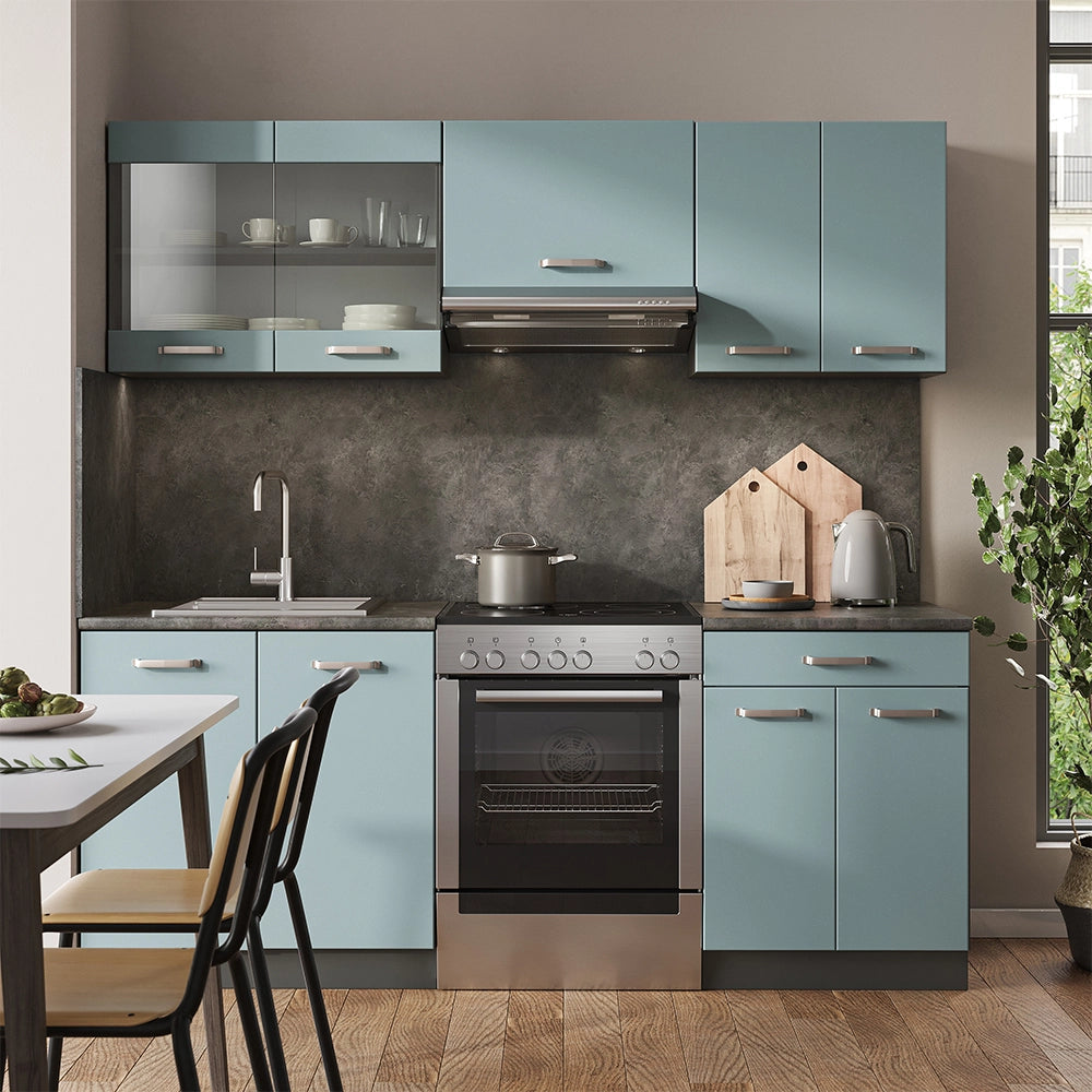 Vicco Cucina componibile Blu-grigio/antracite 200 cm , PL Marmo