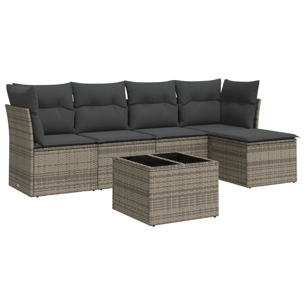 Set Divano da Giardino 6 pz con Cuscini Grigio in Polyrattan 3249409