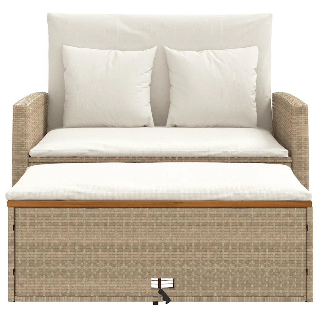 Divano Giardino con Cuscini 2 Posti-Sofa da Giardino-Divanetto da esterno Beige Polyrattan e Acacia