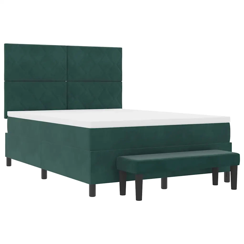 Letto a molle con materasso Verde Scuro 140 x 200 cm Velluto