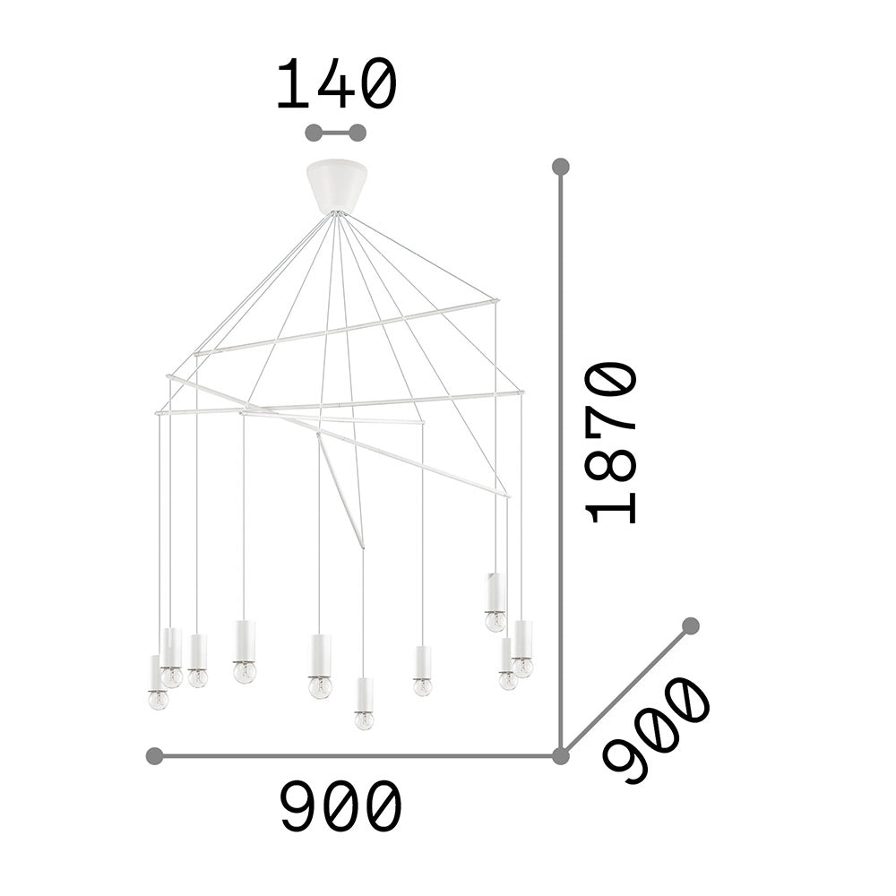 Sospensione Moderna Pop Metallo Nero 10 Luci E27