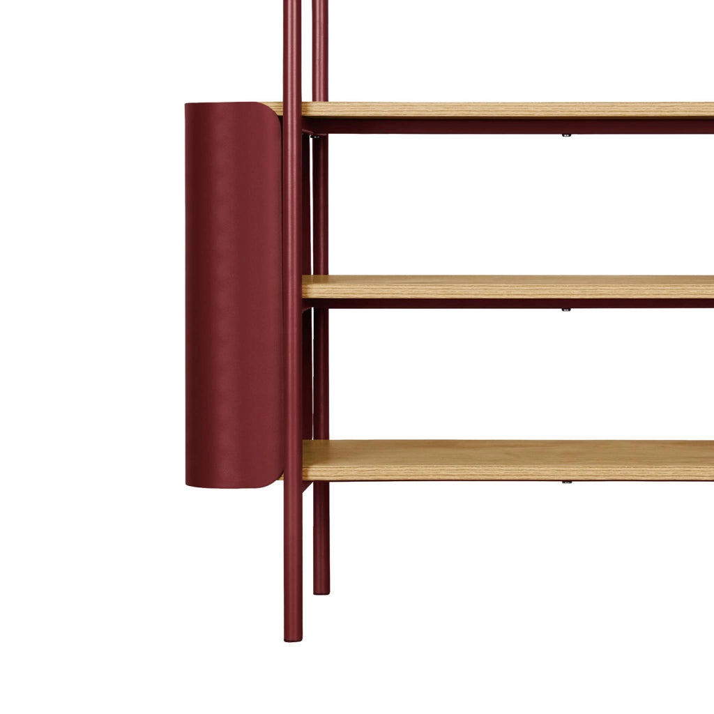 Libreria in metallo curvato e legno a 6 livelli, rosso