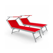 Coppia Di Lettini Prendisole Pieghevole Professionale In Alluminio Tettuccio Orientabile Tettino Parasole Sdraio Lettino Prendi Sole Mare Spiaggia Piscina Giardino 182 x 60 x 38 cm Rosso