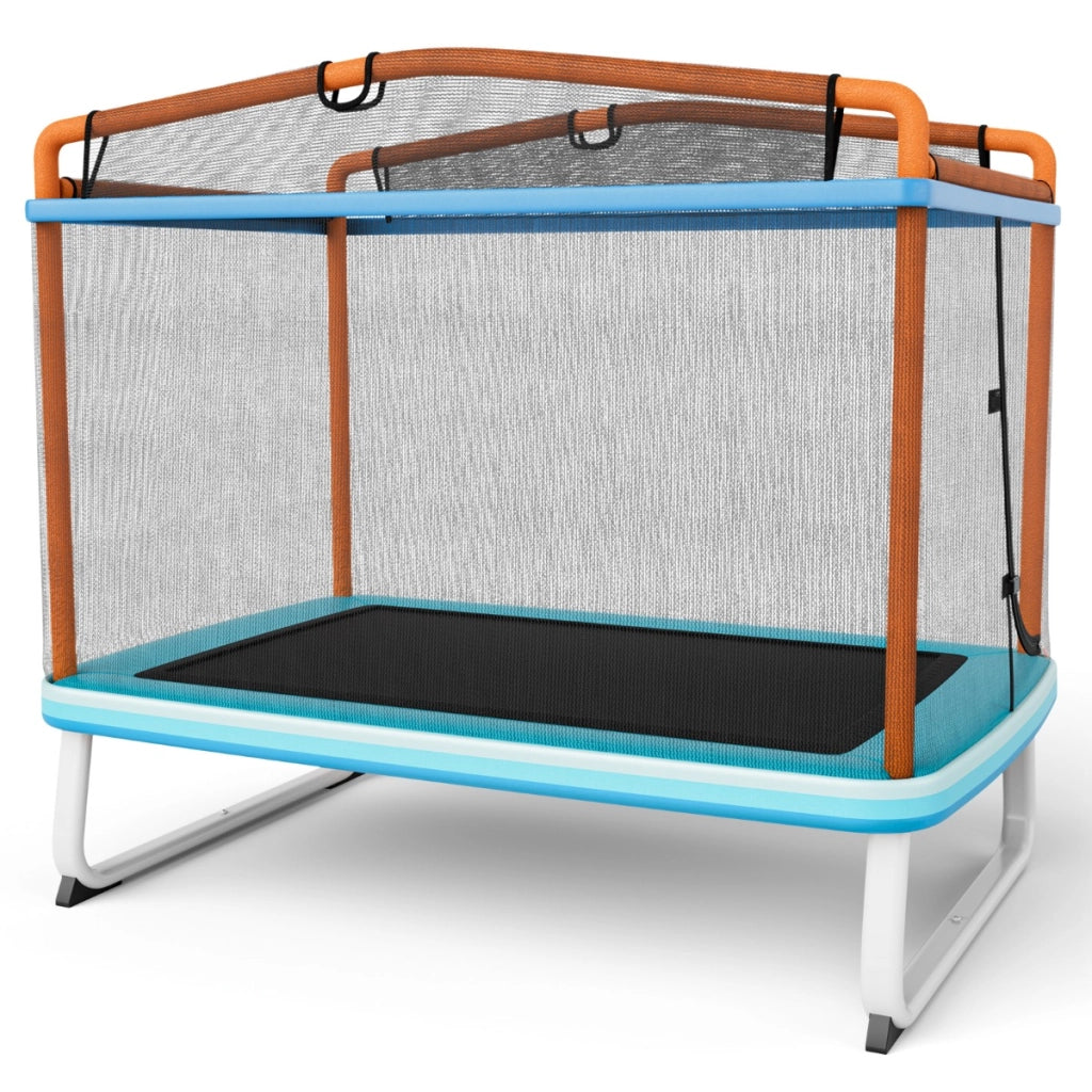 Trampolino per bambini con rete di protezione altalena barra orizzontale, Trampolino da esterno 190x124x222cm Arancione