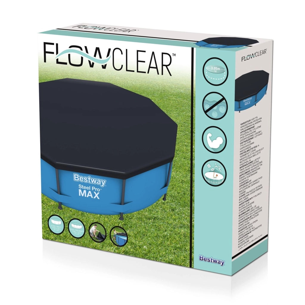 Bestway 58036 Flowclear Telo Copertura per Piscina Rotonda 305 cm compatibile Steel Pro e Steel Pro MAX colore Grigio