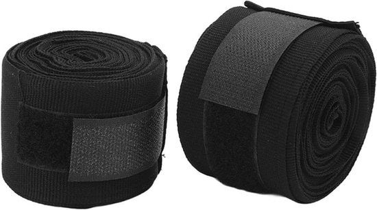 Bande di protezione per arti marziali - Kickboxing - 5 metri - Semi-elastici - Velociamente assorbenti - Con ganci - Muay Thai - 2 pezzi - Adatti per la formazione di kickboxing - Nero.