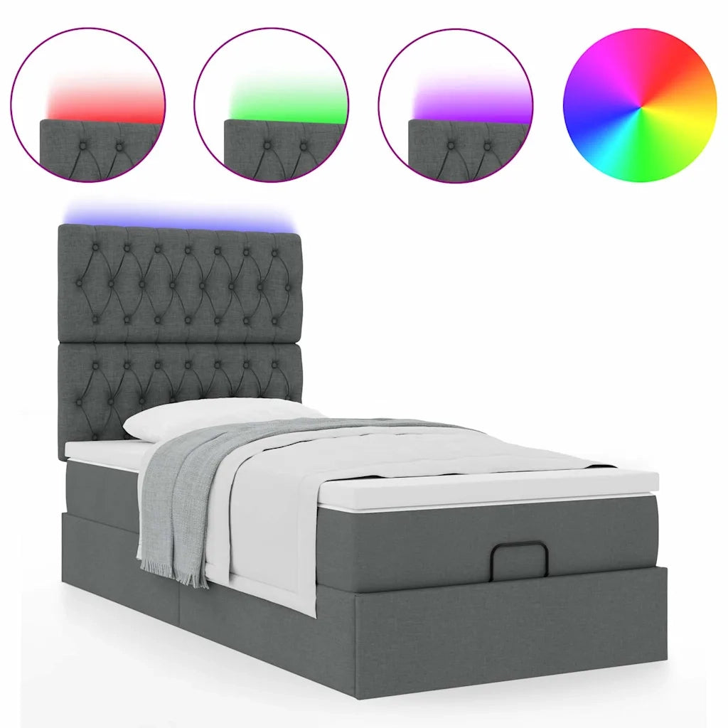 Pouf Letto con Materasso e LED Grigio Scuro 90x200 cm Tessuto 3314059