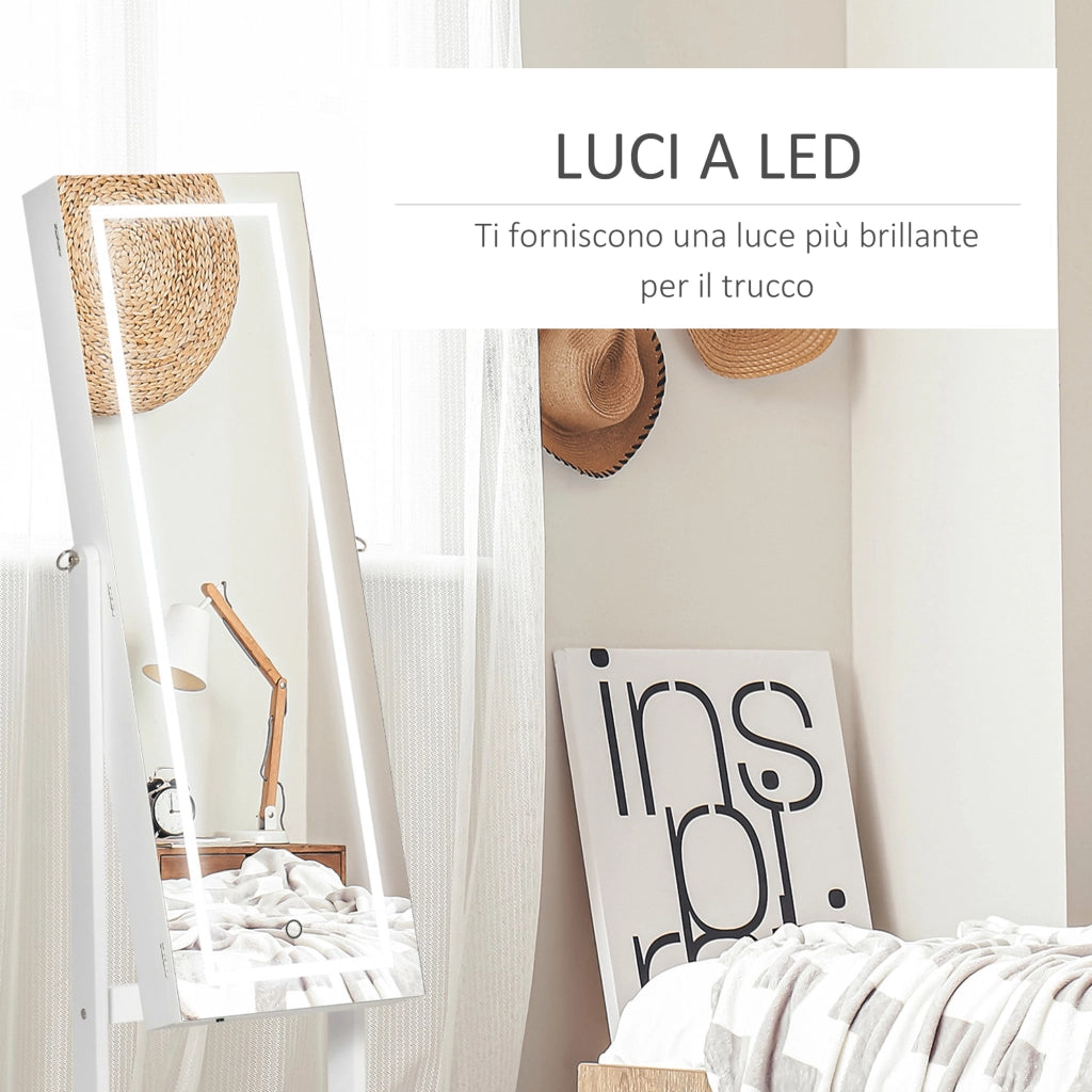 Specchio con Appendiabiti e Luce LED ¨C Minimal ¨C Grigio 46x36.5x151.5cm