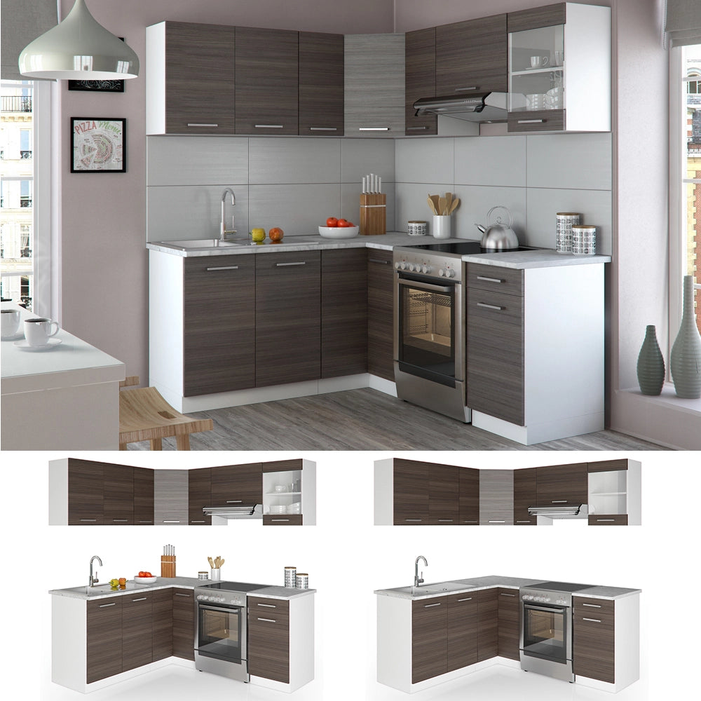 Vicco Cucina angolare completa Bianco/grigio prezioso 187 x 167 cm , PL Marmo