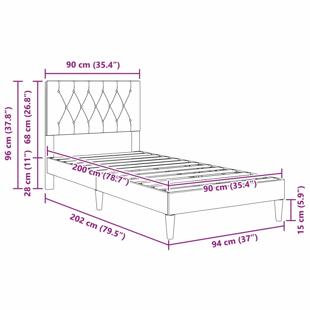 Struttura del letto-Giroletto Grigio Chiaro 90 x 200 cm Velluto 358519