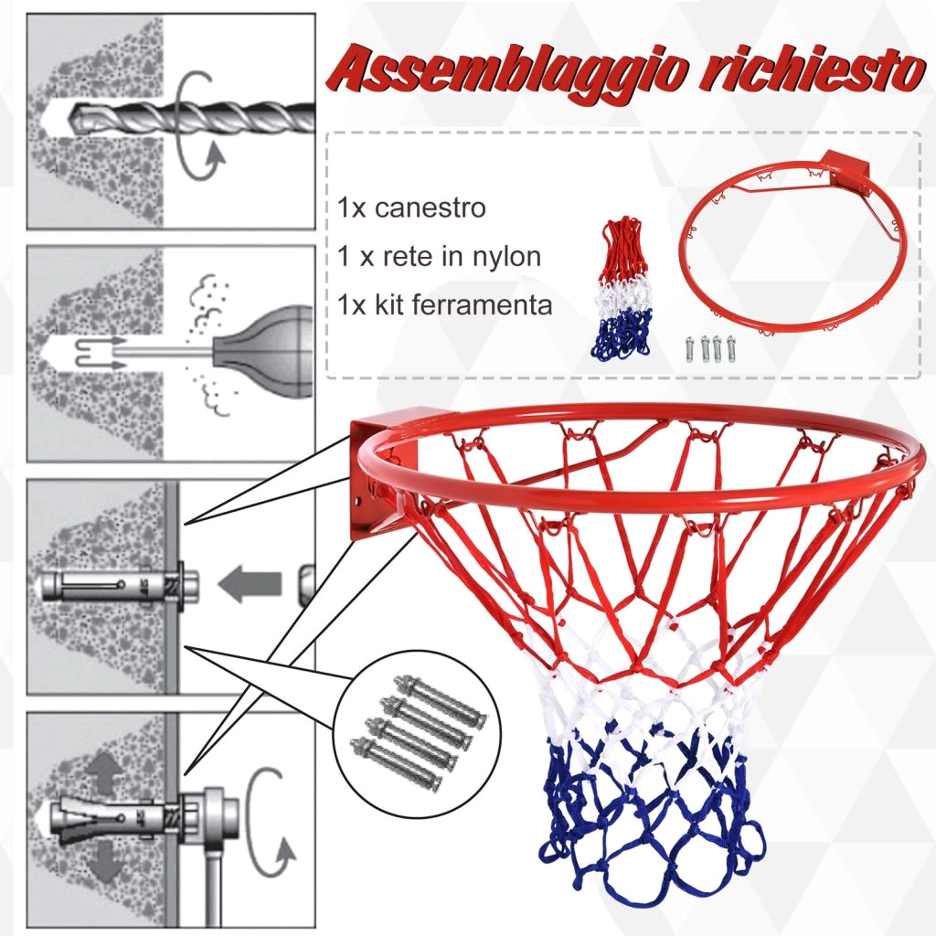 Canestro da Basket con Rete Ø46 cm in Metallo
