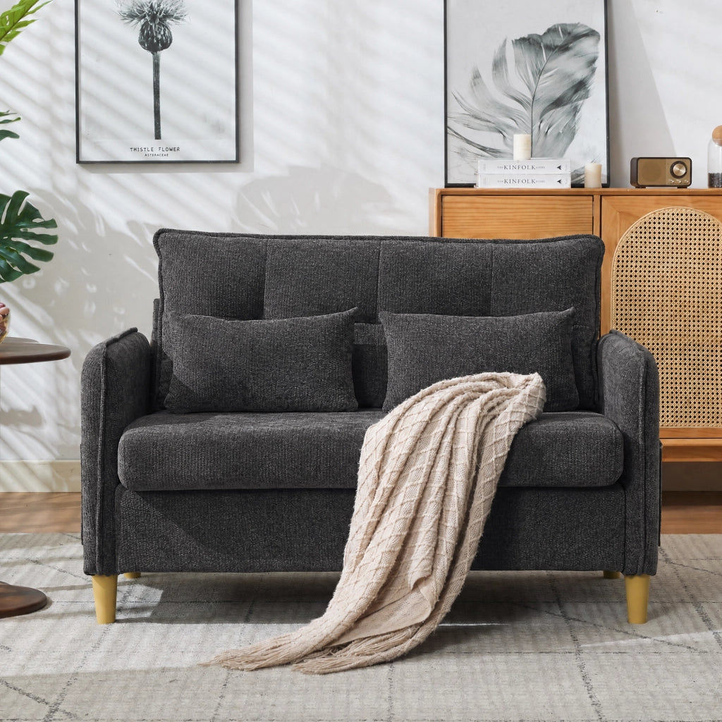 DIVANO 2 posti 127 cm Dark Gray in tessuto Chenille con cuscini