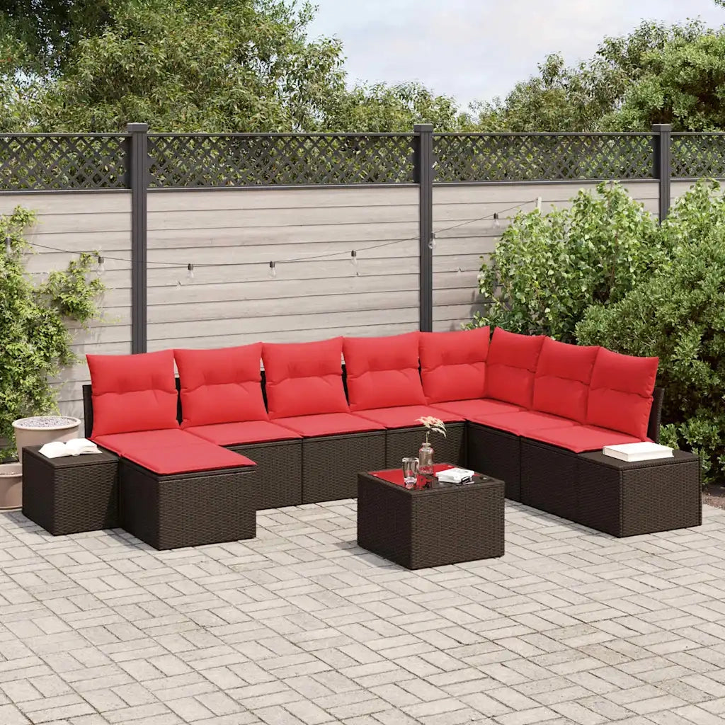 Set Divano da Giardino 8 pz Marrone e Rosso polyrattan 3355863