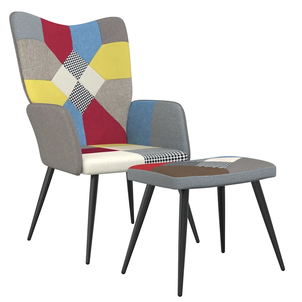 Poltrona Relax con Poggiapiedi in Tessuto Patchwork 328186