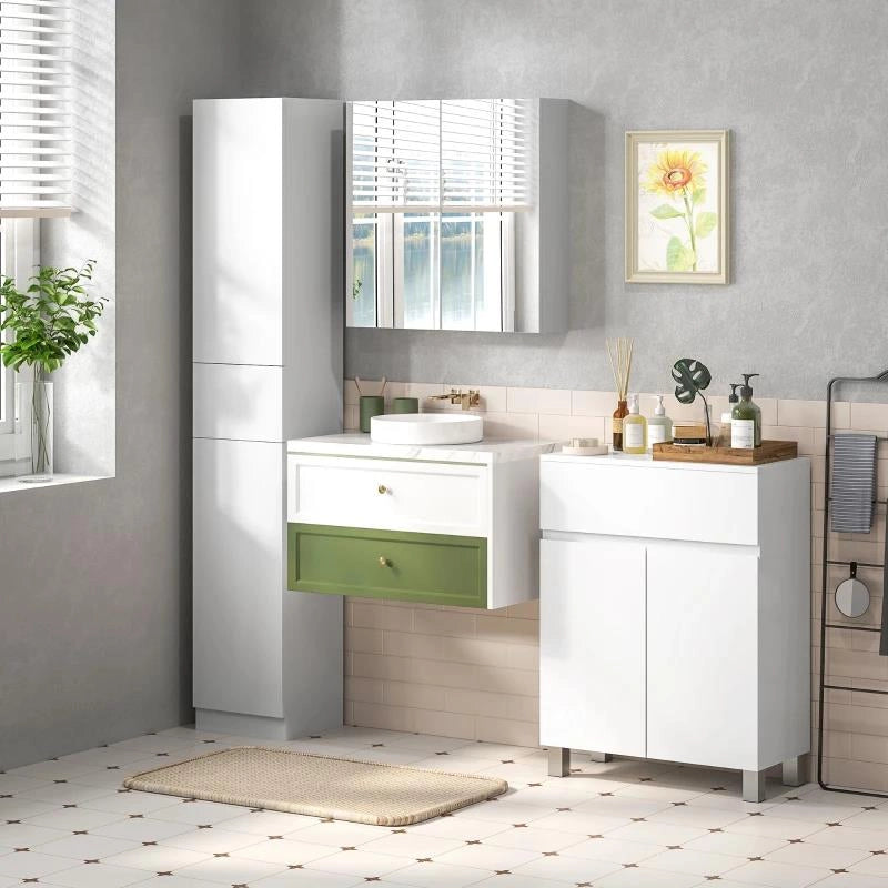 ARMADIETTO A SPECCHIO A 3 RIPIANI INTERNI REGOLABILI, IN LEGNO E VETRO, 60X15X60 CM, BIANCO