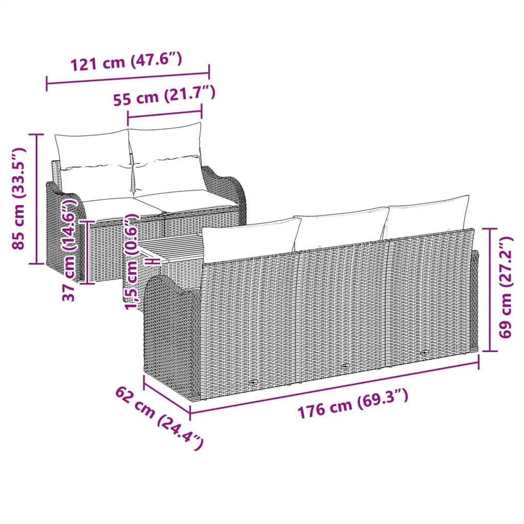 Set Divano da Giardino 6 pz Grigio polyrattan 3347395