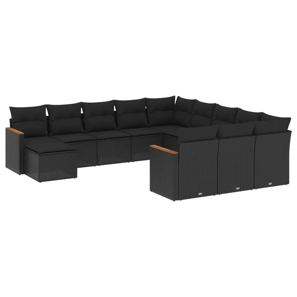 Set Divani da Giardino 12 pz con Cuscini Nero in Polyrattan 3258982