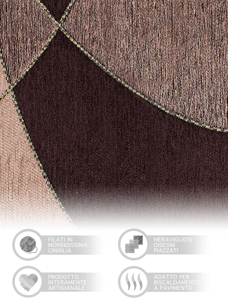 Tappeto Arredo Moderno Morbido in Ciniglia Ingresso Antiscivolo Prodotto Italiano  Soggiorno Camera Salotto Disegni Piazzati Cotone Varie Misure Grande Hills/Vino - 65x175 cm