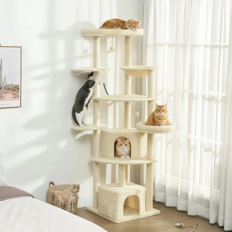 ALBERO RASCHIATOIO PER GATTI 200 cm Beige in poliestere per 2-3 gatti