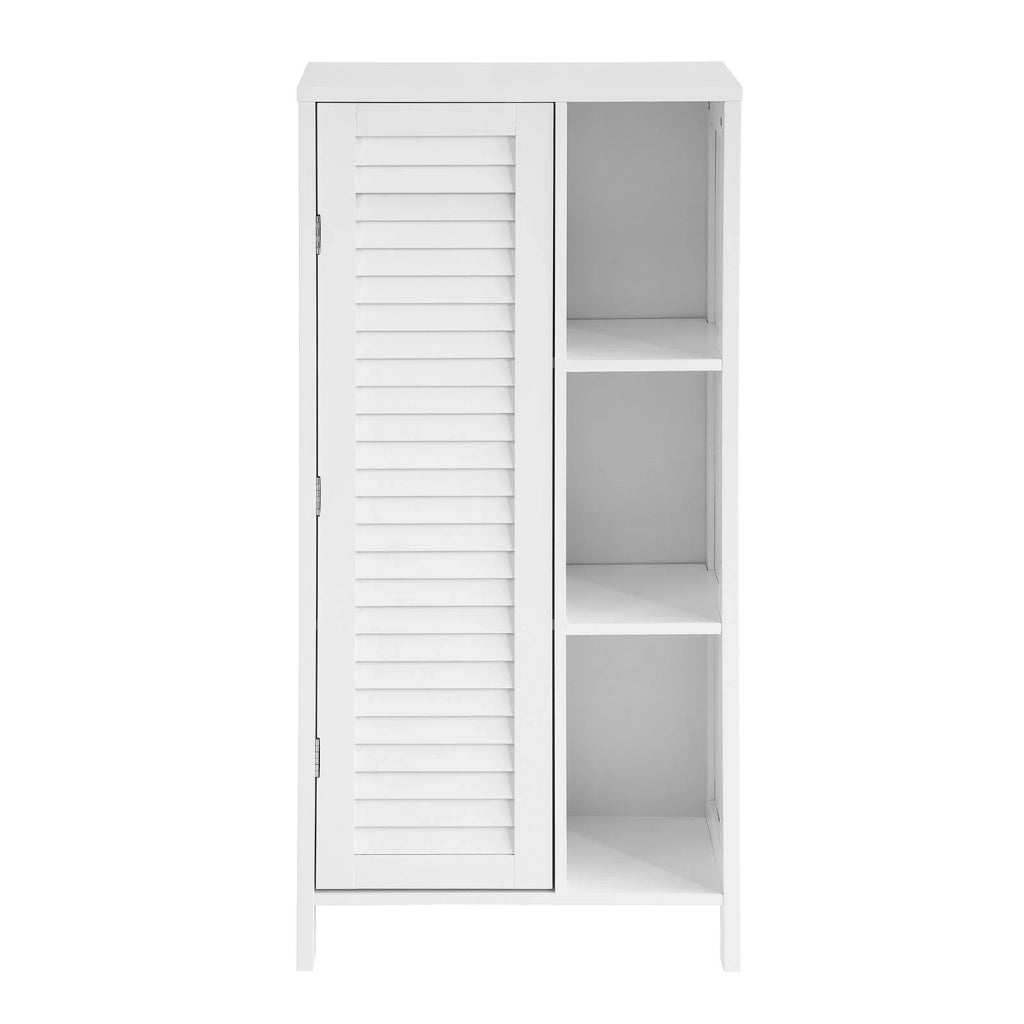 Mobiletto bagno Armadietto bagno Mobile bagno con anta lamellare comò Mobile contenitore bianco L48xP24xA96cm, BZR39-W