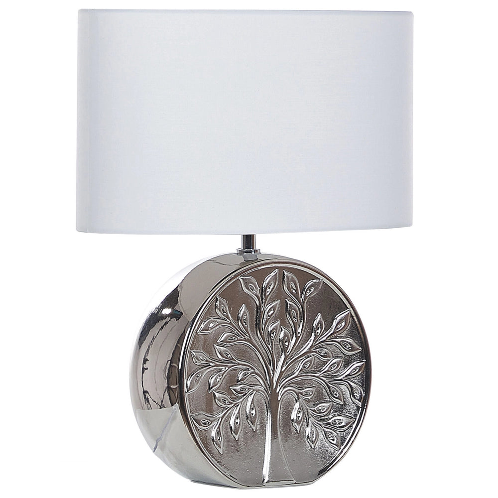 Lampada da Tavolo Argento Ceramica 49 cm Glam Luce Notturna Paralume Albero Motivo Lucido Camera da Letto Soggiorno