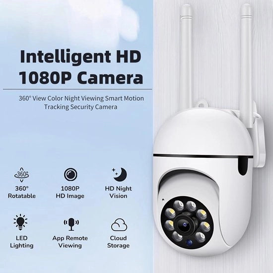 Camera di Sicurezza Senza Fili 1080P con Visione 360°, Registrazione di Movimento Avanzata e Audio a Due Vie per Visione Notturna e Registrazione 7 Giorni Continuo